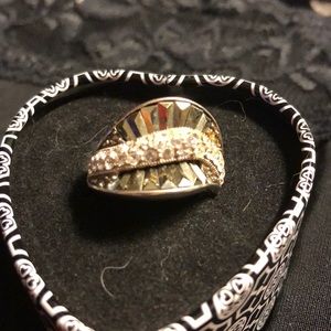 Sterling, marcasite and rhinestone ring